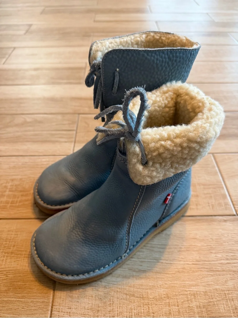 Duckfeet Arhus Blue Pebbled Leather Shearling Lined Boots Sz 39